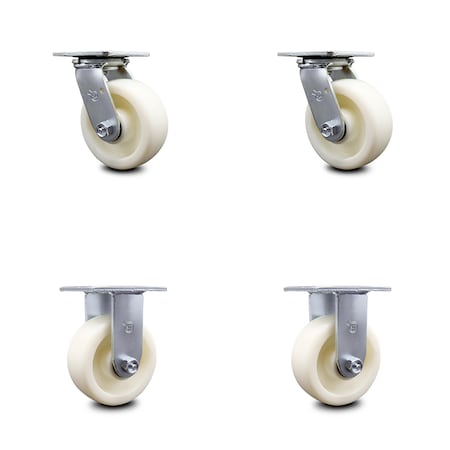 Service Caster 5 Inch Nylon Caster Set with Roller Bearings 2 Swivel 2 Rigid SCC-30CS520-NYR-2-R-2